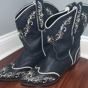 Blue paisley cowboy boots